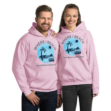 Load image into Gallery viewer, Where I Beach Palm Trees VW Bus Customizable Unisex Hoodie - Where I Beach