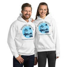 Load image into Gallery viewer, VW Bug Beach Hoodie Customized Beach Name