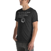 Load image into Gallery viewer, Ways to Win My Heart Bourbon Short-Sleeve Unisex T-Shirt - Where I Beach