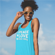 Load image into Gallery viewer, Peace, Love, Good Vibes Women's Racerback Tank - Cabo Easy