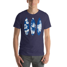 Load image into Gallery viewer, T-Shirt with Surf Boards of Sea Turtle, Palm Trees, and Beach Flowers