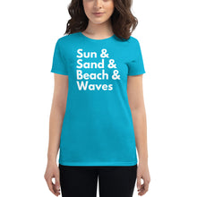 Load image into Gallery viewer, Sun, Sand, Beach & Waves Women's T-Shirt - Cabo Easy