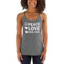 Load image into Gallery viewer, Peace, Love, Good Vibes Women's Racerback Tank - Cabo Easy