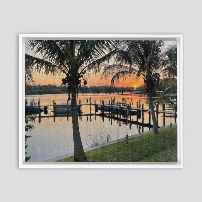 Eau Gallie River Sunset Framed Traditional Stretched Canvas