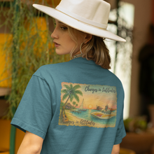 Load image into Gallery viewer, Changes in Latitudes, Changes in Attitudes Buffett Unisex organic cotton t-shirt back
