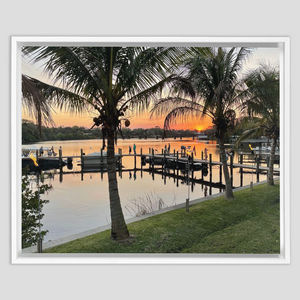 Eau Gallie River Sunset Framed Traditional Stretched Canvas