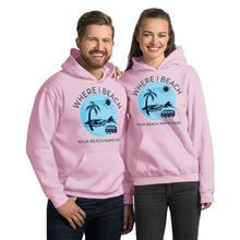 Load image into Gallery viewer, Where I Beach Palm Trees VW Bus Customizable Unisex Hoodie - Where I Beach
