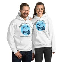 Load image into Gallery viewer, VW Bug Beach Hoodie Customized Beach Name
