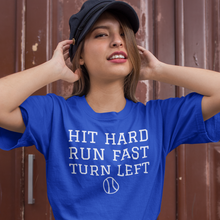 Load image into Gallery viewer, Hit Hard, Run Fast, Turn Left Baseball Spring Training Short-Sleeve Unisex T-Shirt
