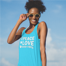 Load image into Gallery viewer, Peace, Love, Good Vibes Women&#39;s Racerback Tank - Cabo Easy

