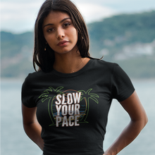 Load image into Gallery viewer, Slow Your Pace Palm Trees and Sand Short-Sleeve Unisex T-Shirt - Cabo Easy
