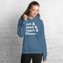 Load image into Gallery viewer, Sun, Sand, Beach &amp; Waves Unisex Hoodie - Cabo Easy
