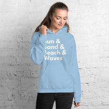 Load image into Gallery viewer, Sun, Sand, Beach &amp; Waves Unisex Hoodie - Cabo Easy
